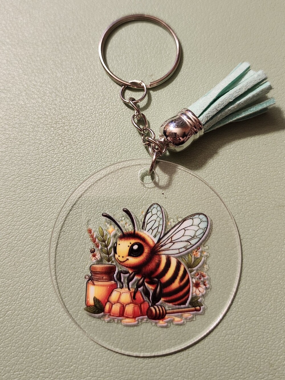 Bee Honey Acrylic Tassel Keychain - Mint Tassel